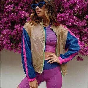 Fabletics Payton Woven Light Weight Zip Jacket Color Block Athletic Size Large